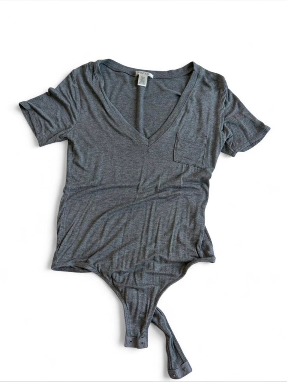 Gray V-Neck Short Sleeve Bodysuit